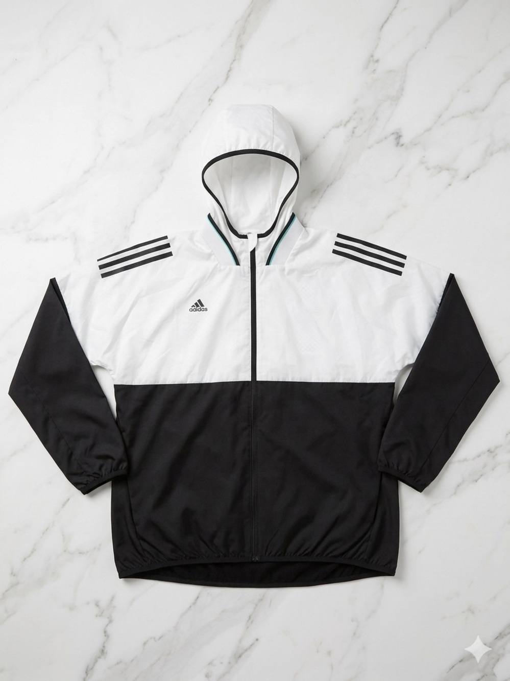 adidas Women's XL Black White Colorblock Full Zip Hooded Windbreaker Gorpcore